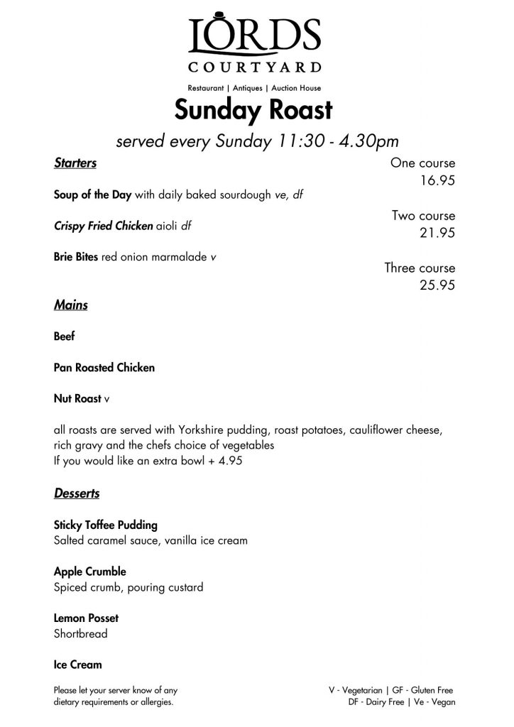 Sunday Menu Feb 2025